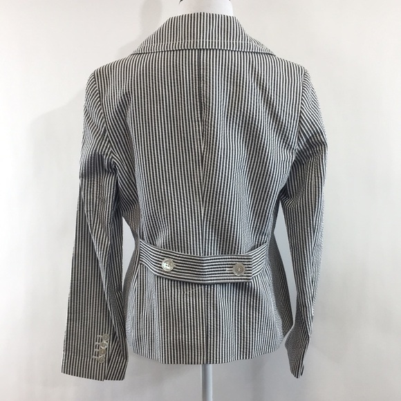 Talbots Gray White Stripe Blazer Jacket Womens 6 Three‎ Button Front Seersucker - Picture 3 of 10